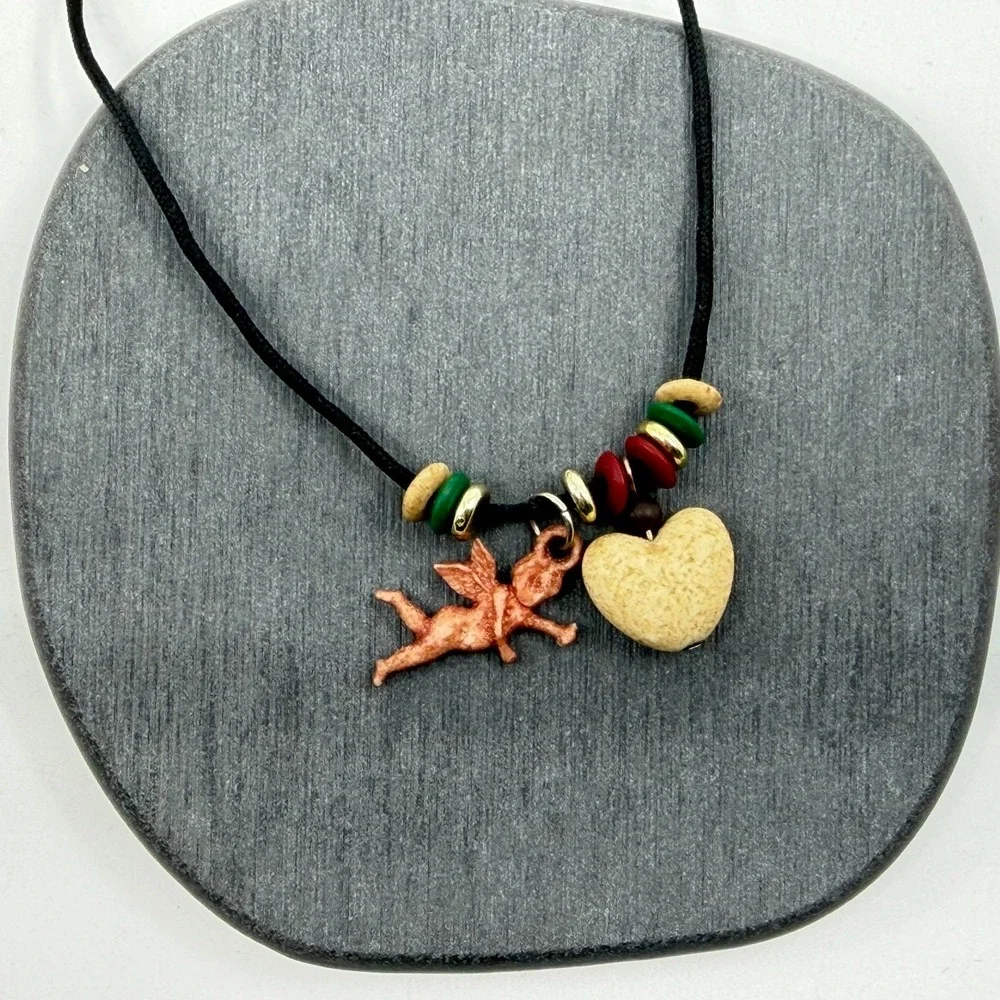 Y2K Romantic Cupid Heart Necklace Bohemian Cord Statement Jewelry Gift Unique
